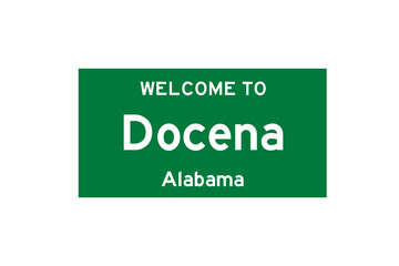 Docena, Alabama, USA. City limit sign on transparent background. 