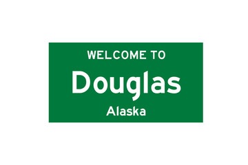 Douglas, Alaska, USA. City limit sign on transparent background. 