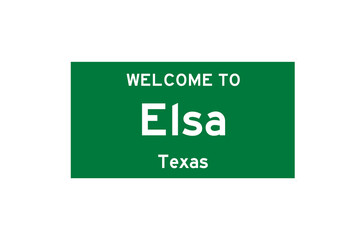 Elsa, Texas, USA. City limit sign on transparent background. 