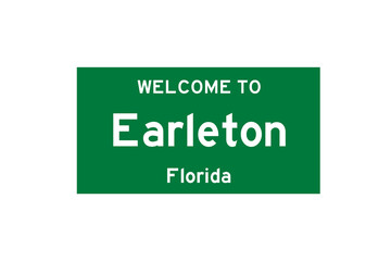Earleton, Florida, USA. City limit sign on transparent background. 