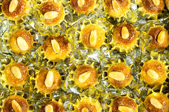 Oriental Algerian sweet cookies named dziriettes in Arabic language 