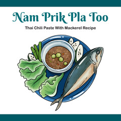 Nam Prik Pla Too Thai food Chili Paste With Mackerel vector illtutration - obrazy, fototapety, plakaty