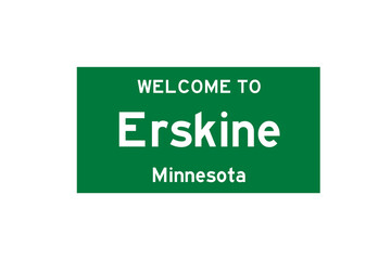 Erskine, Minnesota, USA. City limit sign on transparent background. 