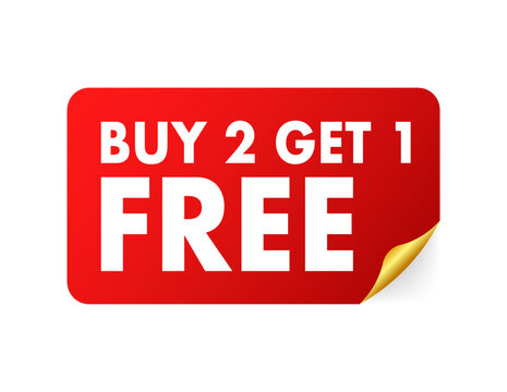 Buy 2 Get 1 Free, sale tag, banner design template. Vector stock illustration.