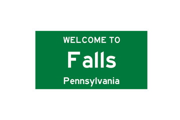 Falls, Pennsylvania, USA. City limit sign on transparent background. 