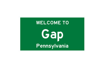 Gap, Pennsylvania, USA. City limit sign on transparent background. 