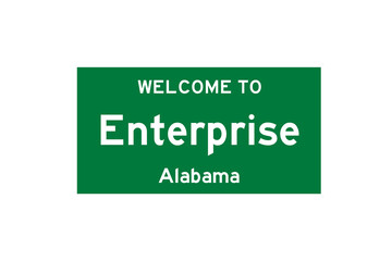 Enterprise, Alabama, USA. City limit sign on transparent background. 