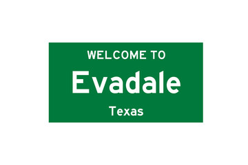 Evadale, Texas, USA. City limit sign on transparent background. 