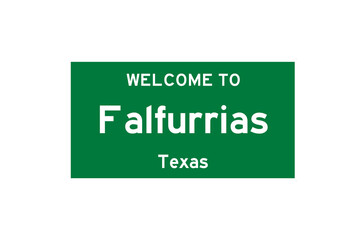 Falfurrias, Texas, USA. City limit sign on transparent background. 
