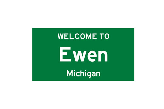 Ewen, Michigan, USA. City limit sign on transparent background. 