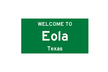 Eola, Texas, USA. City limit sign on transparent background. 