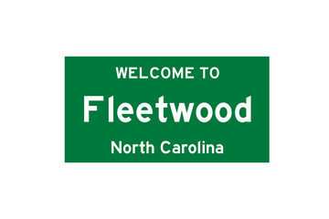 Fleetwood, North Carolina, USA. City limit sign on transparent background. 
