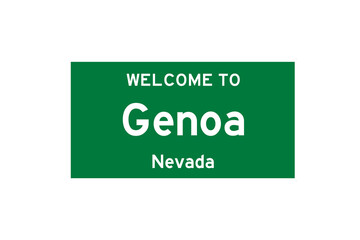 Genoa, Nevada, USA. City limit sign on transparent background. 