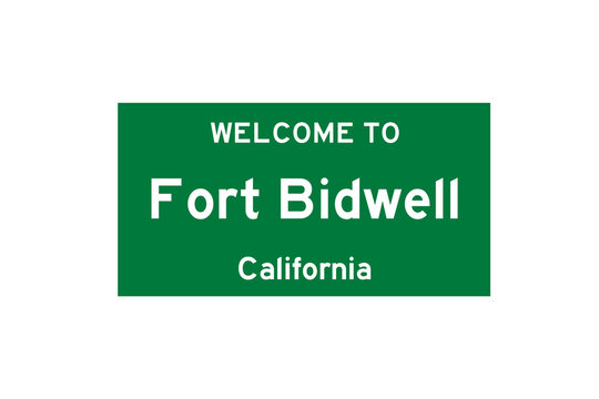 Fort Bidwell, California, USA. City limit sign on transparent background. 