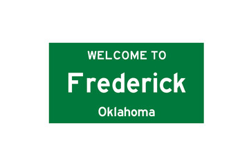 Frederick, Oklahoma, USA. City limit sign on transparent background. 