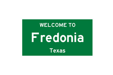 Fredonia, Texas, USA. City limit sign on transparent background. 