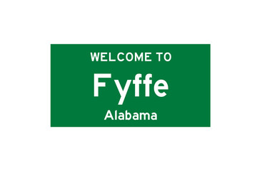 Fyffe, Alabama, USA. City limit sign on transparent background. 