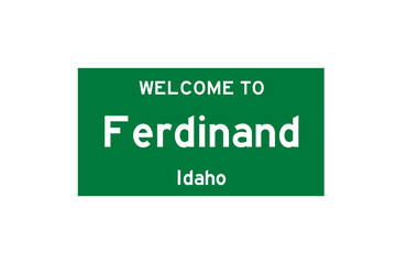 Ferdinand, Idaho, USA. City limit sign on transparent background.  - obrazy, fototapety, plakaty