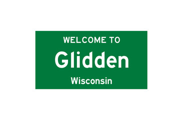 Glidden, Wisconsin, USA. City limit sign on transparent background. 