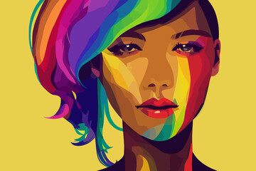 Naklejka premium Lgbt girl anti human rights discrimination, straight eyes, coloured hair