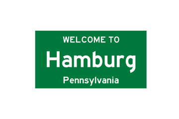 Hamburg, Pennsylvania, USA. City limit sign on transparent background. 