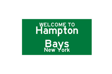 Hampton Bays, New York, USA. City limit sign on transparent background. 