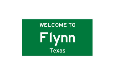 Flynn, Texas, USA. City limit sign on transparent background. 