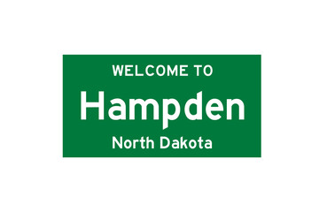 Hampden, North Dakota, USA. City limit sign on transparent background. 