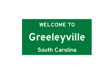 Greeleyville, South Carolina, USA. City limit sign on transparent background. 