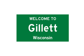 Gillett, Wisconsin, USA. City limit sign on transparent background. 