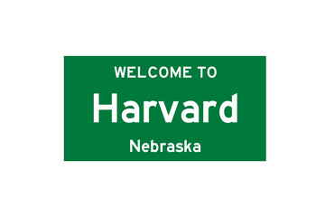 Harvard, Nebraska, USA. City limit sign on transparent background. 