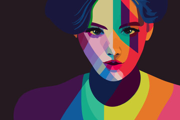 Girl expresses tolerance for lgbtq+ pride, rainbow paraphernalia, illustration,
