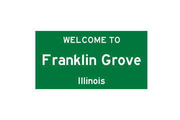 Franklin Grove, Illinois, USA. City limit sign on transparent background. 