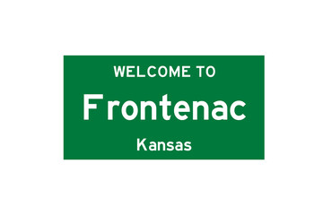 Frontenac, Kansas, USA. City limit sign on transparent background. 