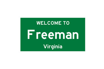 Freeman, Virginia, USA. City limit sign on transparent background. 