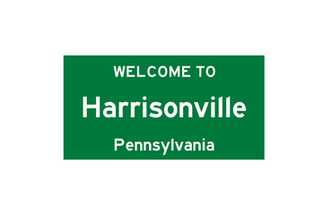 Harrisonville, Pennsylvania, USA. City limit sign on transparent background. 