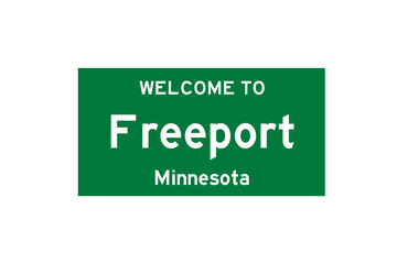 Freeport, Minnesota, USA. City limit sign on transparent background. 