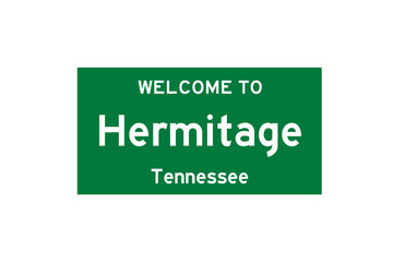 Hermitage, Tennessee, USA. City limit sign on transparent background. 