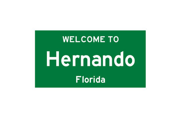 Hernando, Florida, USA. City limit sign on transparent background. 