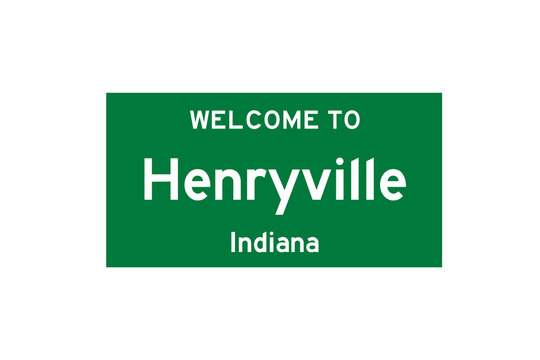 Henryville, Indiana, USA. City limit sign on transparent background. 