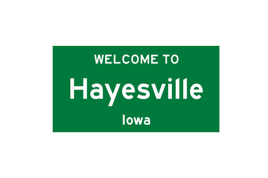 Hayesville, Iowa, USA. City limit sign on transparent background. 