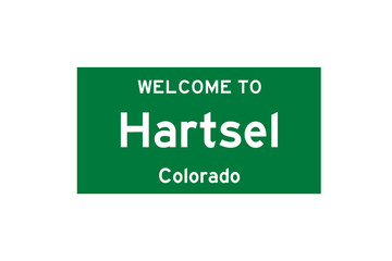 Hartsel, Colorado, USA. City limit sign on transparent background. 