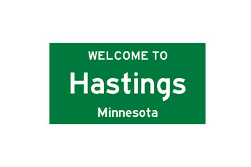 Hastings, Minnesota, USA. City limit sign on transparent background. 