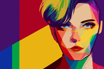 Fototapeta premium Lgbt girl anti human rights discrimination, stern look,