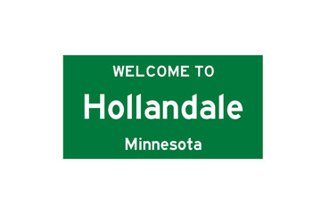Hollandale, Minnesota, USA. City limit sign on transparent background. 