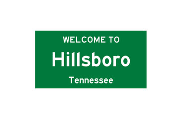 Hillsboro, Tennessee, USA. City limit sign on transparent background. 