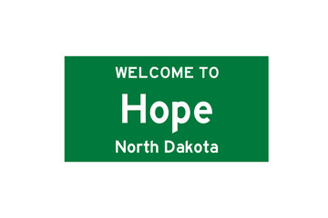 Hope, North Dakota, USA. City limit sign on transparent background. 