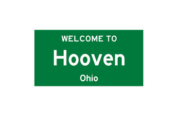Hooven, Ohio, USA. City limit sign on transparent background. 