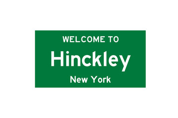 Hinckley, New York, USA. City limit sign on transparent background. 