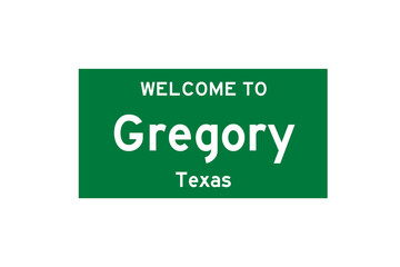 Gregory, Texas, USA. City limit sign on transparent background. 